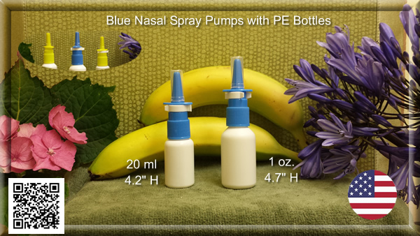BLUE Nasal Spray Pump Fine Mist with 1 oz. or 1.5 oz. HDPE White Plastic Bottles EMPTY