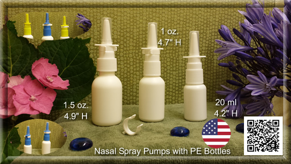 Nasal Spray Pump with EMPTY White PE 20 ml, 1 oz., 1.5 oz. 4 oz. Bottles