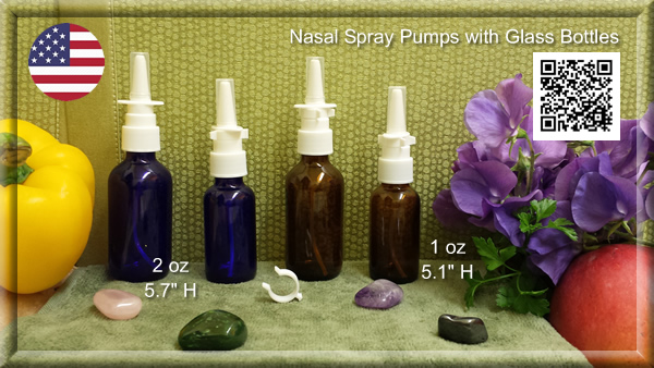 White Nasal Spray Pump with EMPTY PET 1 oz. or 2 oz. Amber, Blue, Clear, Plastic Bottle