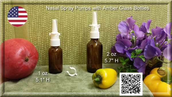 Nasal Spray Pump Fine Mist with 1 oz. or 2 oz. Amber Glass Bottles