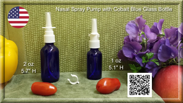 Nasal Spray Pump Fine Mist with 1 oz. or 2 oz. Amber or Cobalt Blue Glass Bottles