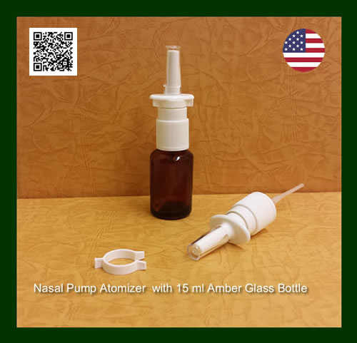 White Nasal Spray Pump with EMPTY 15 ml Amber Glass Bottles