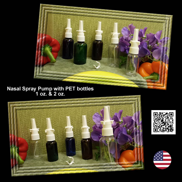 Nasal Spray Pump with 1 oz. & 2 oz. Amber, Blue, Clear, Green EMPTY PET Bottles