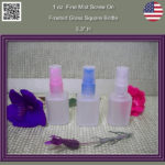 Perfume Screw On Fine Mist Natural, Blue, Pink Colors with 1 oz. Square Frosted Glass Bottles EMPTY