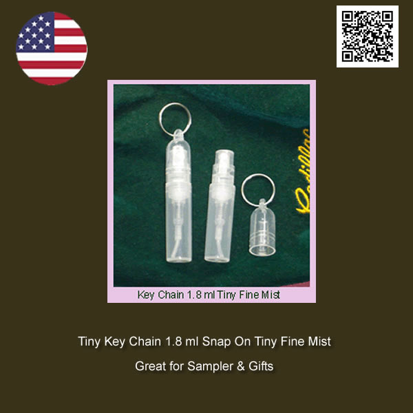 Key Chain Tiny Fine Mist 1.8 ml Snap On Clear Plastic bottle EMPTY great for samplers