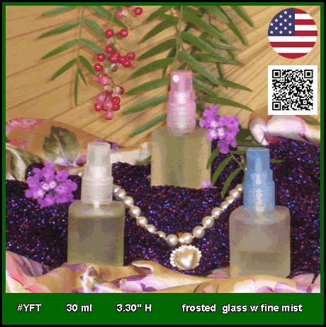 Perfume Screw On Fine Mist Natural, Blue, Pink Colors with 1 oz. Square Frosted Glass Bottles EMPTY