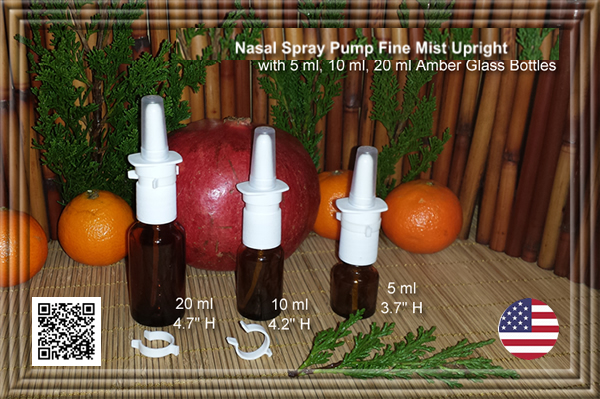 White Nasal Spray Pump Fine Mist with 5, 10, 20 ml, Amber glass bottles EMPTY