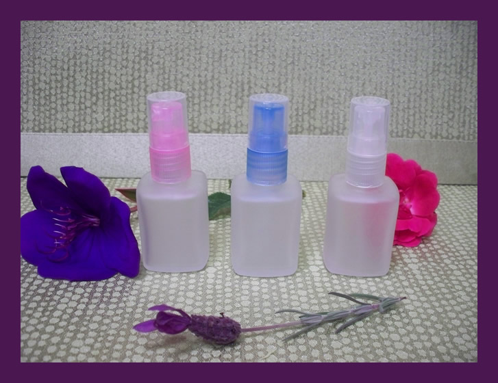 Perfume Screw On Fine Mist Natural, Blue, Pink Colors with 1 oz. Square Frosted Glass Bottles EMPTY