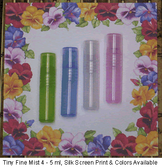 Samplers 4 ml Screw On Fine Mist Slim Tubular PP Plastic bottles EMPTY, Blue, Green, Pink, Natural colors