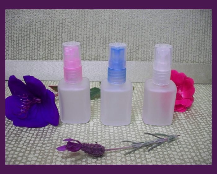 Perfume Screw On Fine Mist Natural, Blue, Pink Colors with 1 oz. Square Frosted Glass Bottles EMPTY